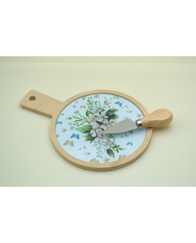TAGLIERE TONDO FLOREALE SALVIA CON COLTELLO