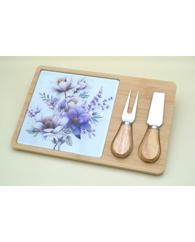 TAGLIERE RETTANGOLARE GLICINE CON DUE COLTELLI