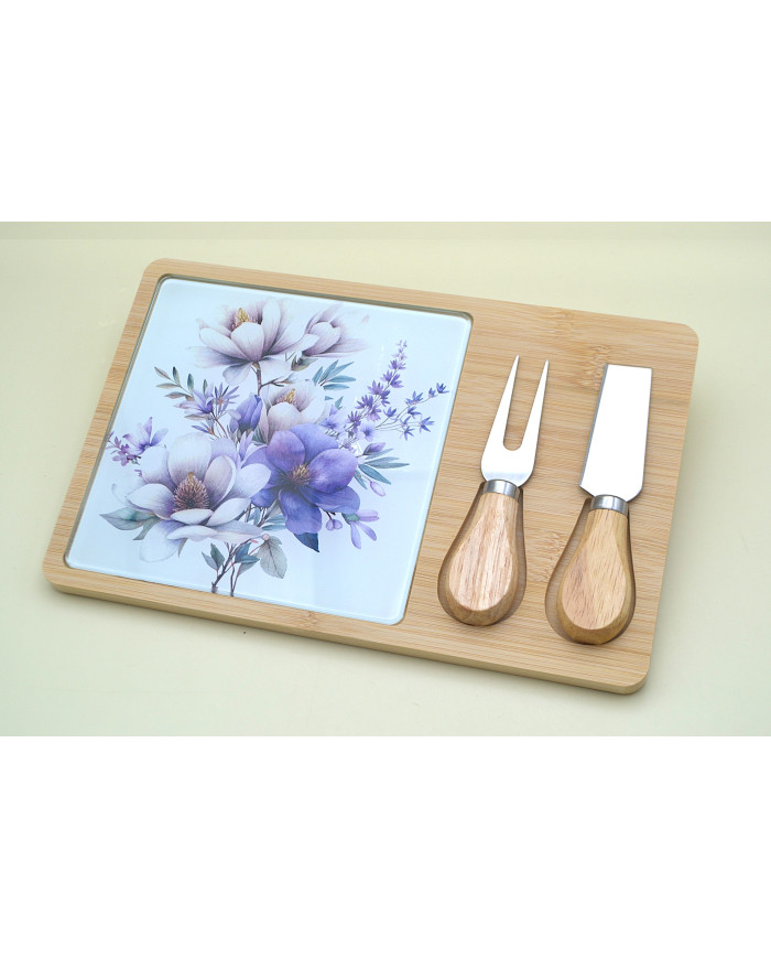 TAGLIERE RETTANGOLARE GLICINE CON DUE COLTELLI