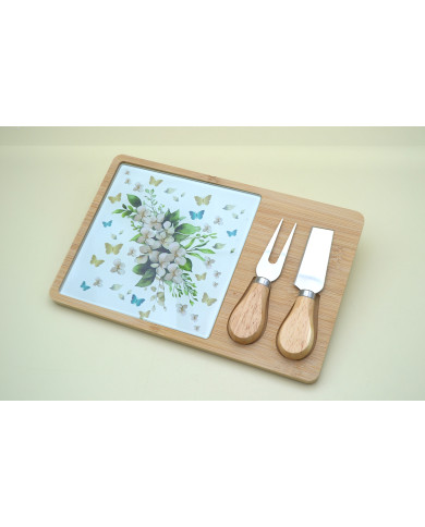 TAGLIERE RETTANGOLARE SALVIA CON DUE COLTELLI