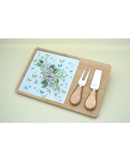 TAGLIERE RETTANGOLARE SALVIA CON DUE COLTELLI