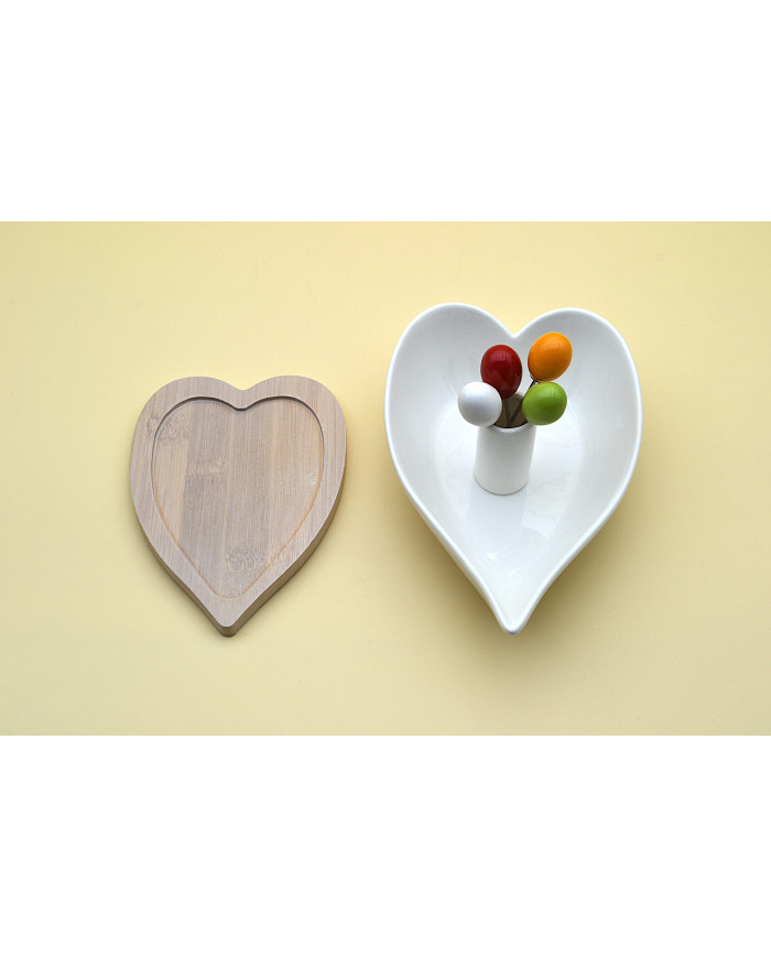 ANTIPASTIERA A CUORE CON 4 SPILLI COLORATI