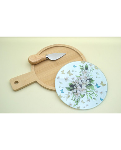 TAGLIERE TONDO FLOREALE SALVIA CON COLTELLO