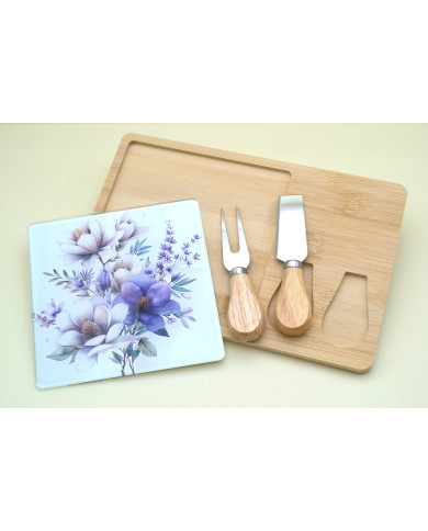 TAGLIERE RETTANGOLARE GLICINE CON DUE COLTELLI