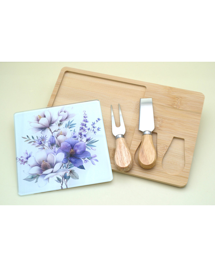 TAGLIERE RETTANGOLARE GLICINE CON DUE COLTELLI