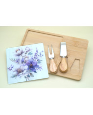 TAGLIERE RETTANGOLARE GLICINE CON DUE COLTELLI