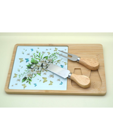 TAGLIERE RETTANGOLARE SALVIA CON DUE COLTELLI