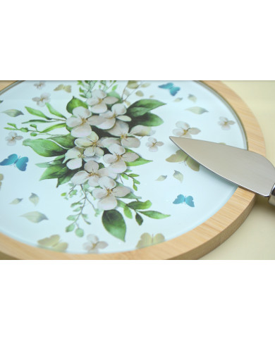 TAGLIERE TONDO FLOREALE SALVIA CON COLTELLO
