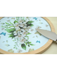 TAGLIERE TONDO FLOREALE SALVIA CON COLTELLO