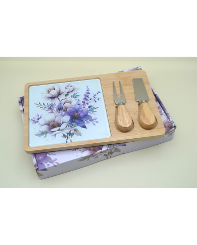 TAGLIERE RETTANGOLARE GLICINE CON DUE COLTELLI
