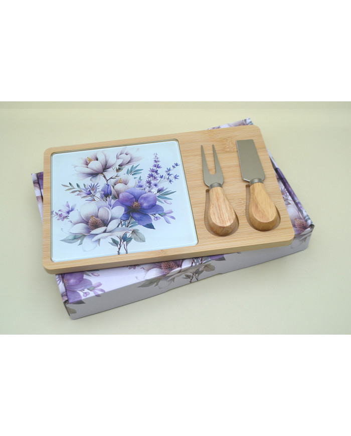TAGLIERE RETTANGOLARE GLICINE CON DUE COLTELLI