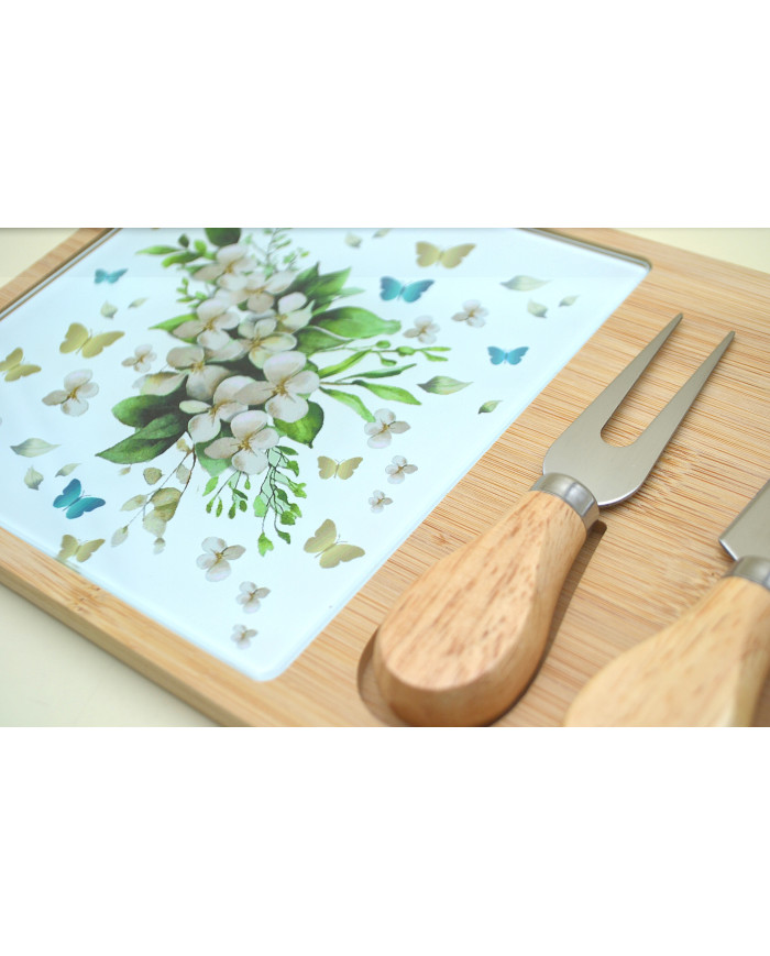 TAGLIERE RETTANGOLARE SALVIA CON DUE COLTELLI