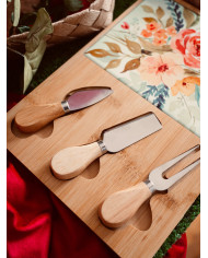 SET 4 PEZZI TAGLIERE LEGNO POSATE FORMAGGIO