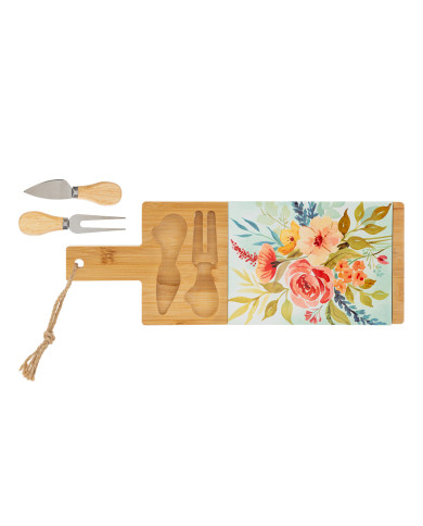 SET 3 PEZZI TAGLIERE LEGNO POSATE FORMAGGIO COLORA
