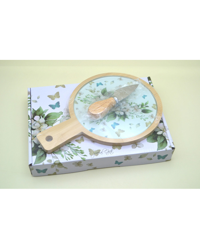 TAGLIERE TONDO FLOREALE SALVIA CON COLTELLO