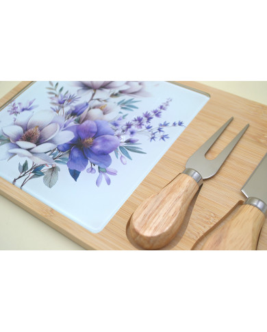 TAGLIERE RETTANGOLARE GLICINE CON DUE COLTELLI