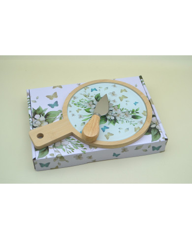TAGLIERE TONDO FLOREALE SALVIA CON COLTELLO